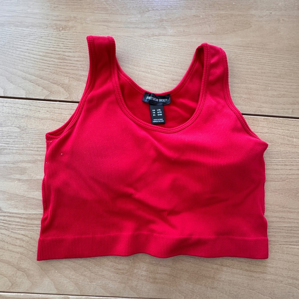Streetwear Society Ribbed Crop Tank Top Women L/XL Red‎ Stretch Streetwear Indie